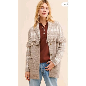 Heartloom Shania Cardigan Size S $129 Giant Snaps Fringe Pockets